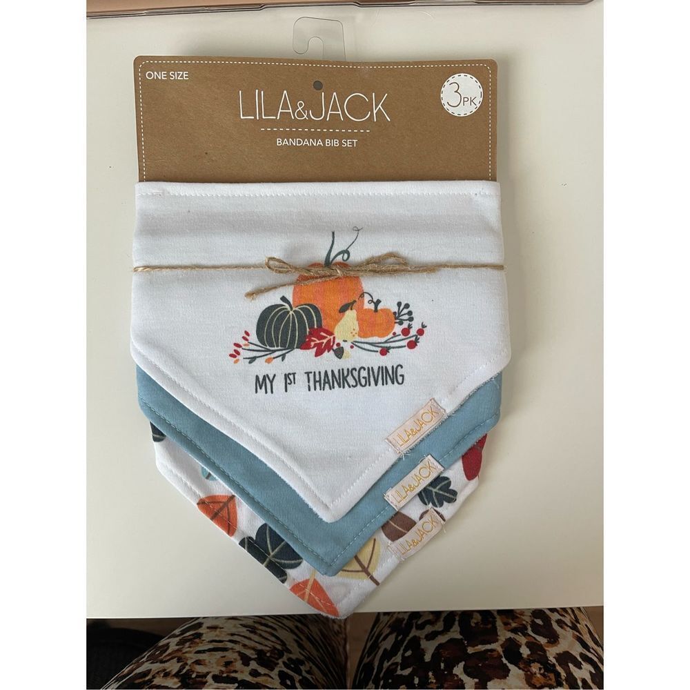 NWT Lila and Jack My First Thanksgiving Bandana Bib Set 3 Pieces - One Size - Mu
